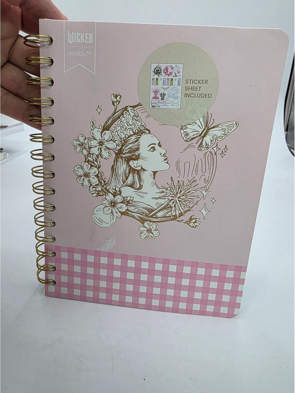 Wicked Yoobi Spiral Notebook with Sticker Sheet Pink Gingham Cover